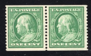 USA 1910 1¢ Coil Pair, perf 12 Vert. 25mm - OG MNH  - SC# 387 - (ref# 204058)