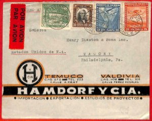 aa2605  - CHILE - POSTAL HISTORY -  Airmail COVER to the USA  1936