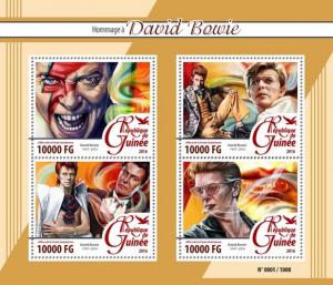 GUINEA - 2016 - Tribute to Davie Bowie - Perf 4v Sheet - MNH