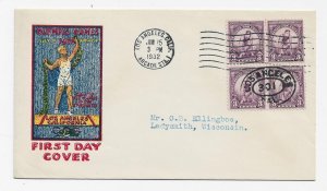 US 718 (PL-8) 3c Summer Olympics (1932) blk 4 on FDC Bennett Cachet ECV $75.00