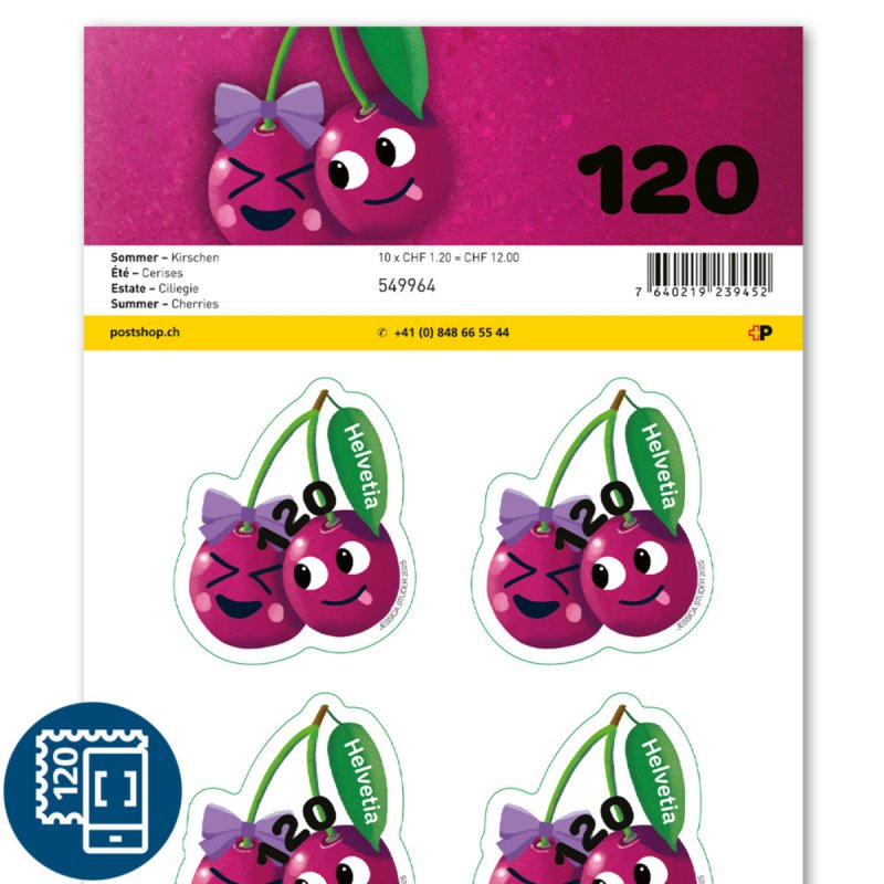 Stamps of Switzerland 2025 - CHF Postage Stamp Cherries, Sheet of 10 Stamps
