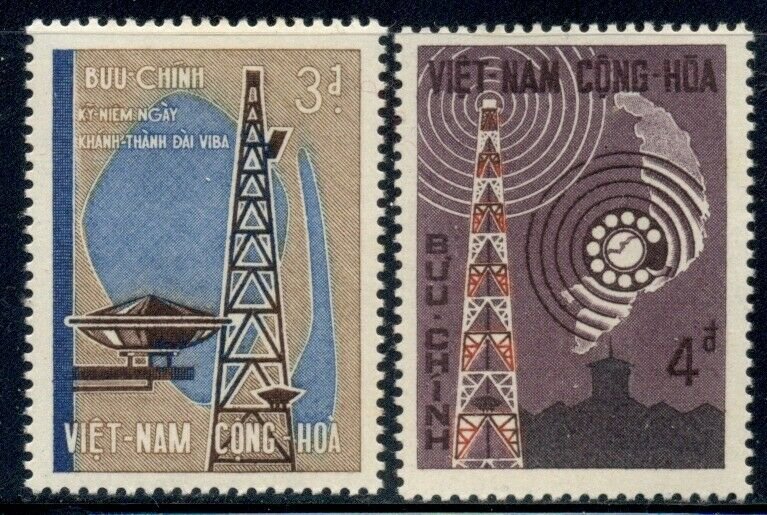 SOUTH VIETNAM:  1966 MNH Set; Sc 276-277 Radio Tower, Map