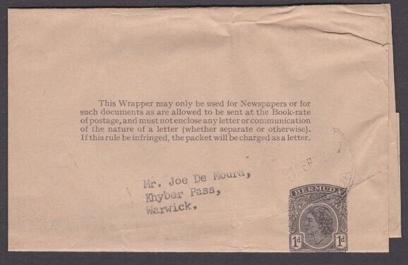 BERMUDA 1956 1d newspaper wrapper used to Warwick...........................x890