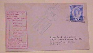 TONGA  TIN CAN CANOE MAIL 1934 SHIP MARIPOSA CACHET BLUE CANCEL