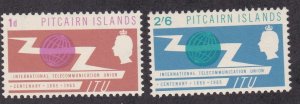 Pitcairn Islands # 52-53, Telecommunications Union Centennial, Hinged, 1/3 Cat.