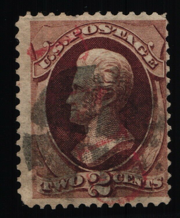 Scott #146 VF - Jackson - 2c Red Brown - Used Red & Paid Cancel - Tear - 1870