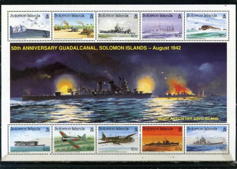 SOLOMON ISLANDS 1992 Sc#728 MILITARY SHIPS AND AVIATION SHEET OF 10 STAMPS MNH 