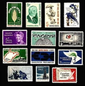 1963 Year Set of 13 Commemorative Stamps Mint NH - Stuart Katz