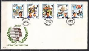 Jersey, Scott cat. 356-360. Youth Year & Girl Guides issue. First day cover. ^