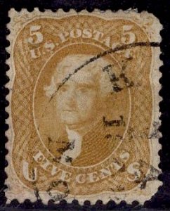 US Stamp #67A  5c BROWN YELLOW Jefferson USED SCV $1100. Rare Color Variety