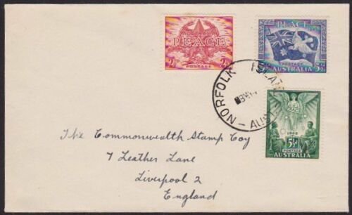 NORFOLK IS 1947 cover - Australia Peace set - Norfolk cds..................67286 