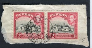 CYPRUS; 1940s early GVI issue fine used Pair on Postmark Piece