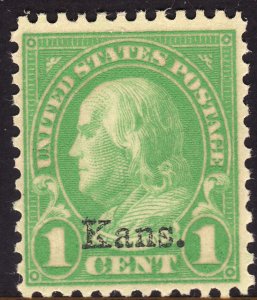 1929 U.S Benjamin Franklin Kansas 1¢ Kans. o/p issue MNH Sc# 658 CV $5.00
