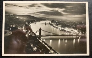 1936 Budapest Hungary RPPC Postcard Cover To Finland Panorama Danube By Night