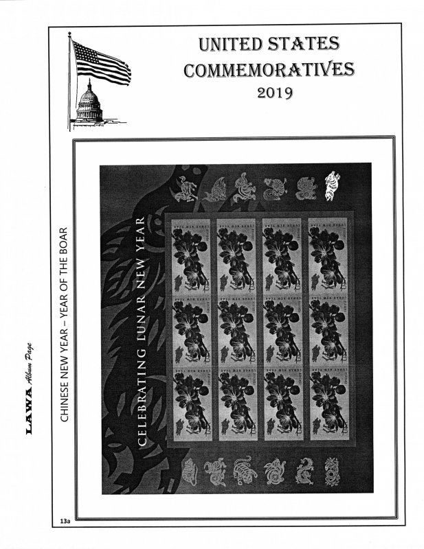 2019 US COMMEMORATIVE PLATE BLOCKS  SUPPLEMENT – LAWA Album Pages