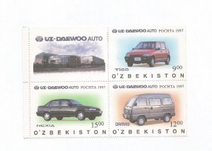 UZBEKISTAN - 1997 - Car Factory in Uzbekistan - Perf 3v & Label Block - M L H