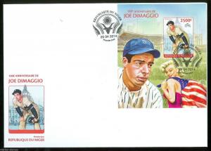 NIGER 2014 100th BIRTH ANNIVERSARY OF JOE DIMAGGIO WITH MARILYN MONROE S/S FDC