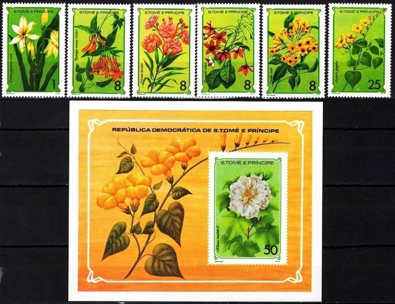 SAO TOME & PRINCIPE 1979 FLORA Plants: Flowers. Complete Set & S/Sheet, MNH