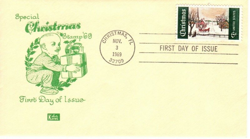 #1384 Christmas 1969 Kolor Kover cachet First Day cover