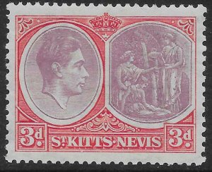 ST.KITTS-NEVIS SG73 1938 3d DULL REDDISH PURPLE & SCARLET MTD MINT
