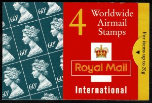 G.B. QE II 1995 BOOKLET 60p x4 + 4x AIRMAIL LABELS MINT (NH) Pl.W1 SG GQ3 SUPERB