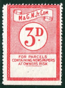 GB M&GNJR RAILWAY Newspaper Parcel Stamp 3d Midland & GNR Mint MNG BROWN133