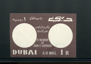 DUBAI 1964 JOHN F.  KENNEDY 1r BROWN IMPERF PROOF WITHOUT THE VIGNETTES  MINT NH