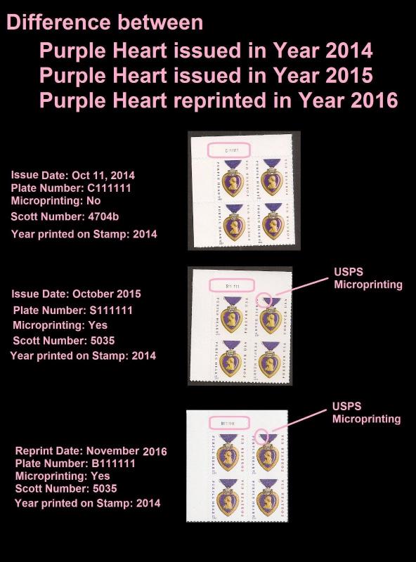 US 4704b Purple Heart Medal forever plate block C111111 MNH 2014