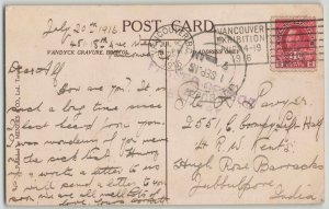 Canada 1916 Bombay Censor Postcard Vancouver to Hugh Rose Barracks India