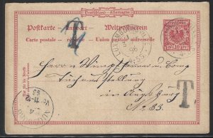 Germany, 10 pf. Postal Card used in 1896, Luxembourg to Augsburg, Postage Due