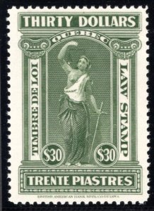 QL72, van Dam 1920, $30, MNH, p.11, Quebec Law Revenue Stamp, Canada