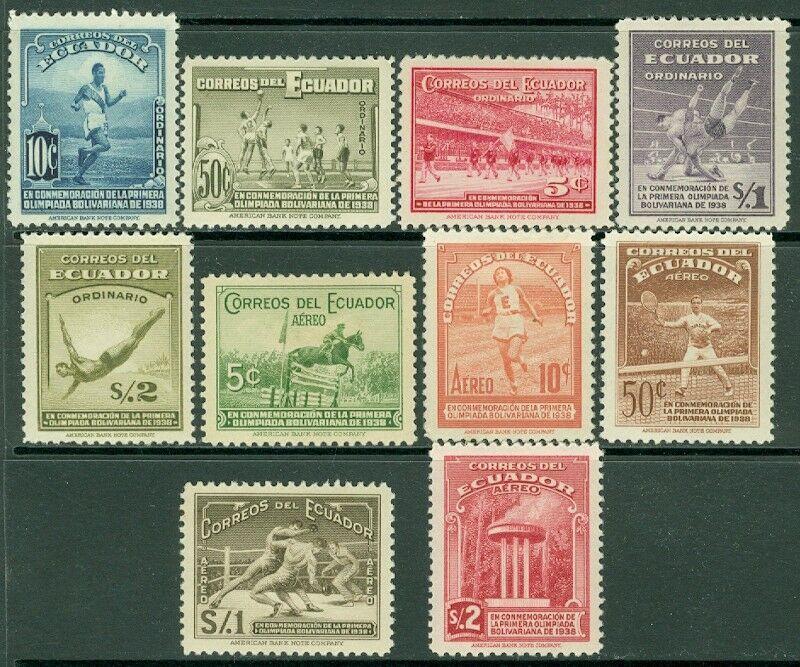 EDW1949SELL : ECUADOR 1939 Scott #377-81, C65-69 Sports Cplt set VF MOG Cat $78