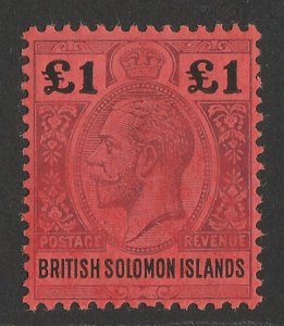 SOLOMON ISLANDS 1914 KGV £1 purple & black on red. 