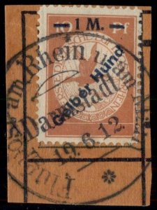 GERMANY Sie #4, 1mk on 10pf 1912 Gelber Hund Ovpt, used on small piece, VF,