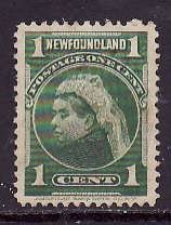 Newfoundland-Sc#80-used 1c yellow green QV-1898-id#15 -