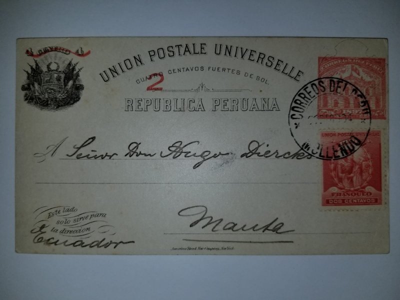 J) 1904 PERU, POSTCARD, POSTAL STATIONARY, UPU, POST AND TELEGRAPH BUILDING LIMA