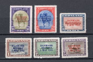 GREENLAND 1945 NEW YORK ISSUE DENMARK LIBERATED WRONG COLOURS 22-27a PERFECT MNH