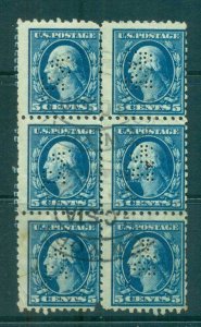 USA 1913-15 Sc#428 5c blue Washington Perf 10 Wmk S/L Perfin Blk 6 FU lot69014