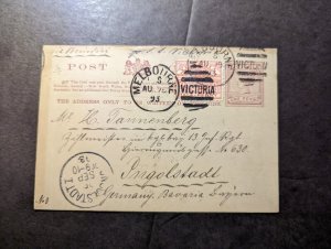 1893 British Australia Postcard Cover Melbourne Victoria to Ingolstadt Germany