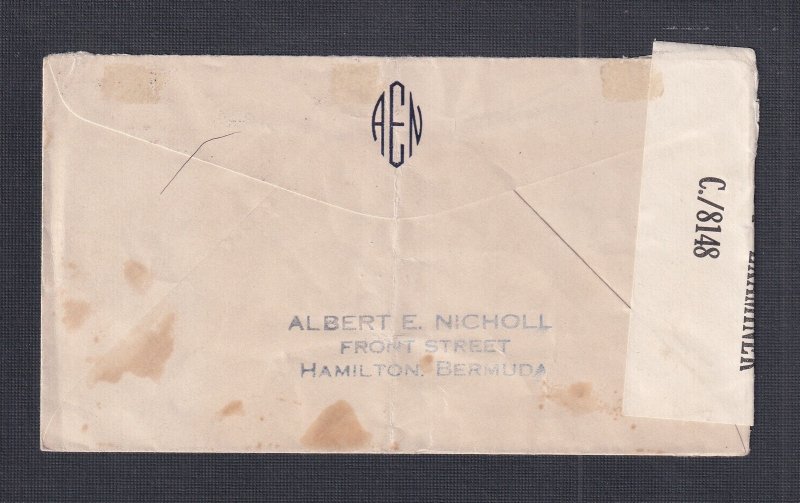 BERMUDA 1940’s WW2 CENSORED COVER HAMILTON TO MONTREAL QUEBEC CANADA