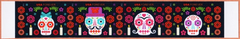 USA Sc. 5643b (58c) Day of the Dead 2021 MNH strip of 4 *no die cuts*