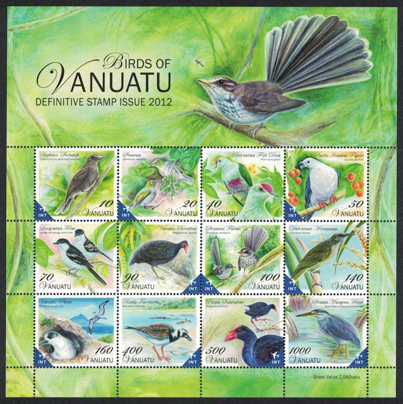 Vanuatu Heron Dove Swamphen Petrel Birds 12v Sheetlet MS SG#1118-1129