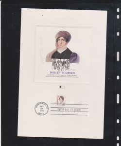 US FDC Scott # 1822 Dolley Madison Fleetwood Proof Card Washington DC 5-20 1980