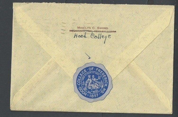 1943 Frederick Md Hood College Seal On Back When College Started 1897