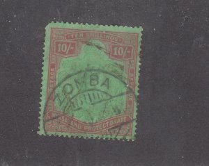 NYASALAND # 37 VF-KGV 10sh POSTMARKED ZOMBA CAT VALUE $120