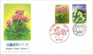 Japan FDC 1986 Alpine Plant 60y Series 7 Cachet - A01532