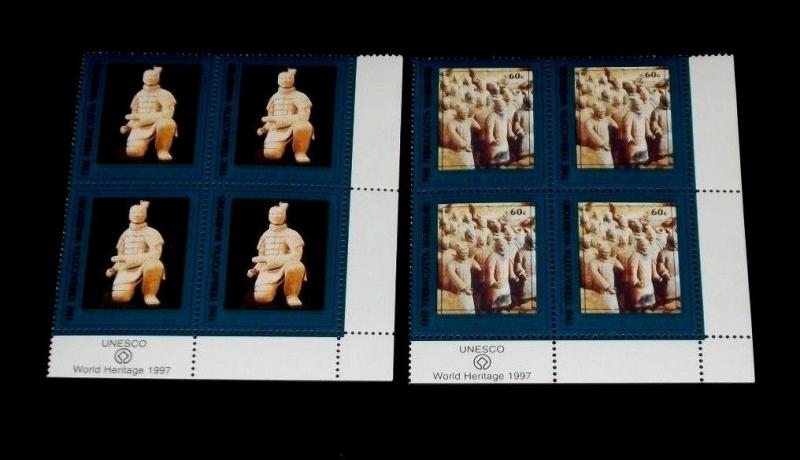 U.N,NEW YORK #716-717 1997.TERRACOTTA WARRIORS ISSUES, INSC. BLKS/4, NICE! LQQK!