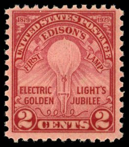 US Sc 655 MNH - 1929 2¢ - Edison's 1st Lamp - Rotary Press, Perf 11x10½