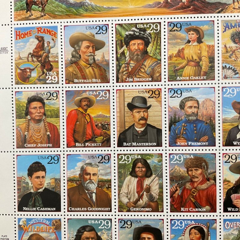 2870 Legends of the West Error sheet 29 c MNH Sheet of 20  FV $5.80  1994 