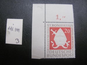 GERMANY 1954 MNH MI. 199 CORNER MARGIN  SET XF (263) ALL MARGIN #s OR CM